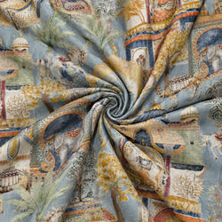 Blue Indian Palace Scene Fabric - Hebe C 926 1 H