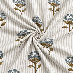 Tela Rayas Flores Azul y Ocre - Mino C 926 4