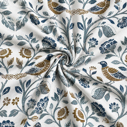 Tela Flores Pájaros Azul y Ocre - Mino C 926 6